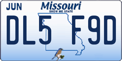 MO license plate DL5F9D