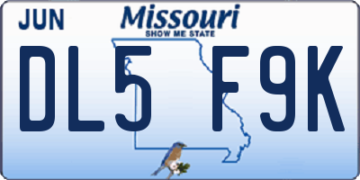 MO license plate DL5F9K