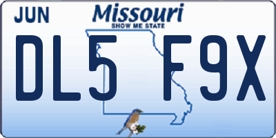 MO license plate DL5F9X