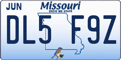 MO license plate DL5F9Z