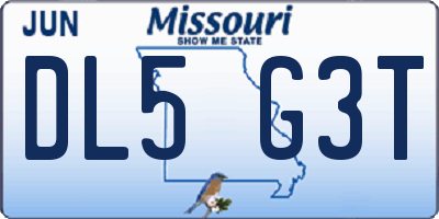MO license plate DL5G3T