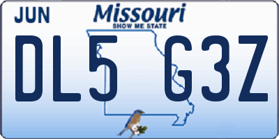 MO license plate DL5G3Z