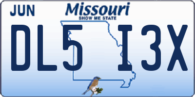 MO license plate DL5I3X