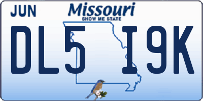 MO license plate DL5I9K