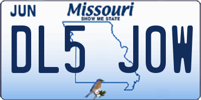 MO license plate DL5J0W