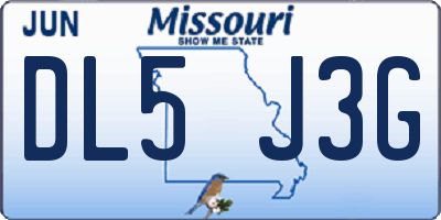MO license plate DL5J3G