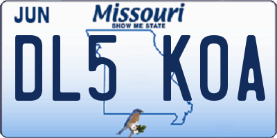 MO license plate DL5K0A