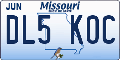 MO license plate DL5K0C