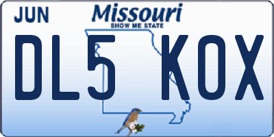 MO license plate DL5K0X