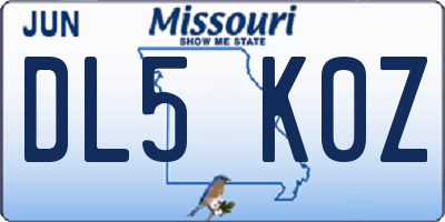 MO license plate DL5K0Z