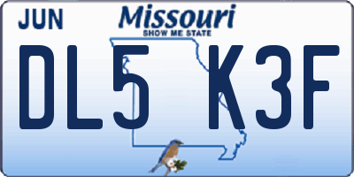 MO license plate DL5K3F