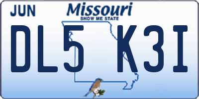 MO license plate DL5K3I