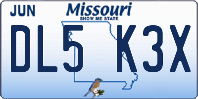 MO license plate DL5K3X