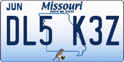 MO license plate DL5K3Z