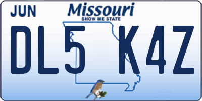 MO license plate DL5K4Z