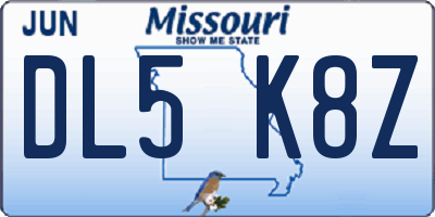 MO license plate DL5K8Z