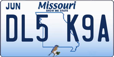 MO license plate DL5K9A