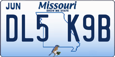 MO license plate DL5K9B