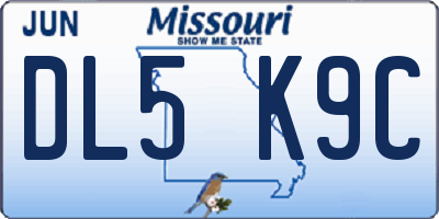 MO license plate DL5K9C