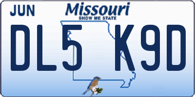 MO license plate DL5K9D