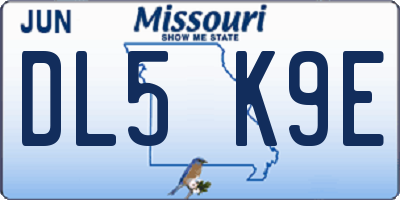 MO license plate DL5K9E