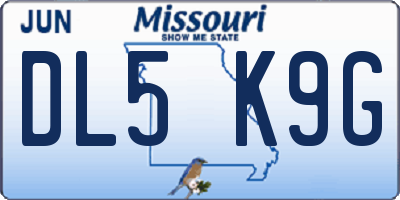 MO license plate DL5K9G