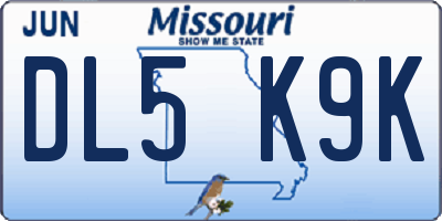 MO license plate DL5K9K