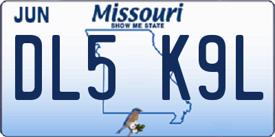 MO license plate DL5K9L