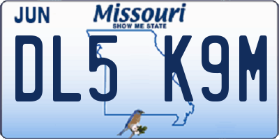 MO license plate DL5K9M