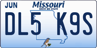 MO license plate DL5K9S