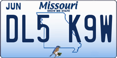 MO license plate DL5K9W