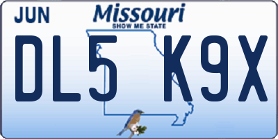 MO license plate DL5K9X