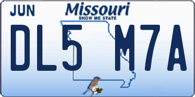 MO license plate DL5M7A