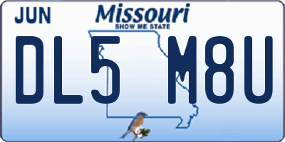 MO license plate DL5M8U