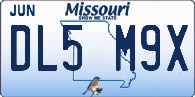 MO license plate DL5M9X