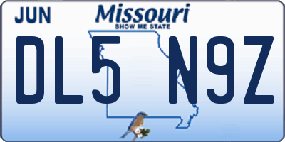 MO license plate DL5N9Z