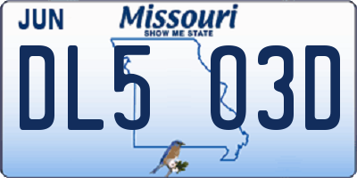 MO license plate DL5O3D