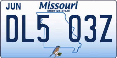 MO license plate DL5O3Z