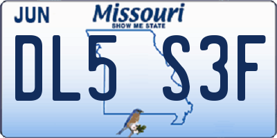 MO license plate DL5S3F