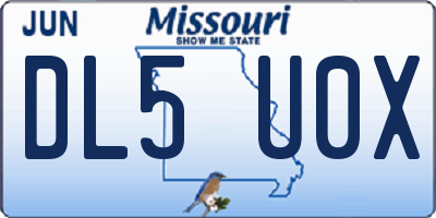 MO license plate DL5U0X
