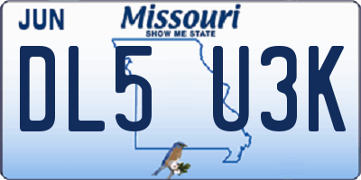 MO license plate DL5U3K