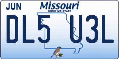 MO license plate DL5U3L