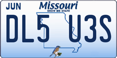 MO license plate DL5U3S