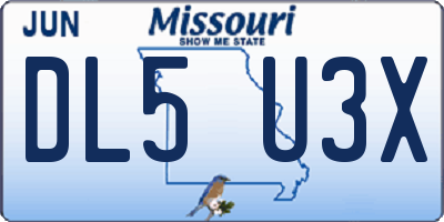 MO license plate DL5U3X