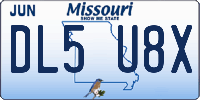 MO license plate DL5U8X