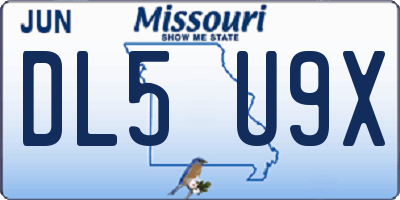 MO license plate DL5U9X