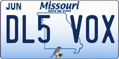 MO license plate DL5V0X