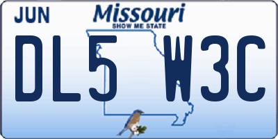 MO license plate DL5W3C
