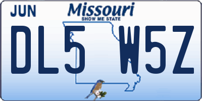MO license plate DL5W5Z