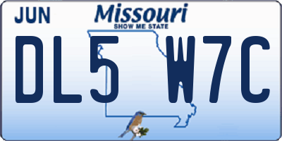 MO license plate DL5W7C